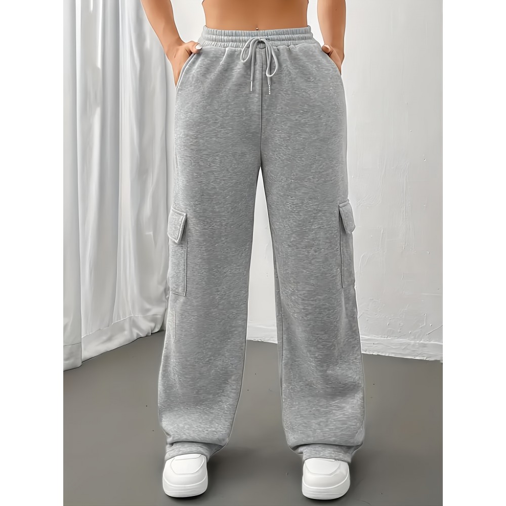 3pcs Women'S Cargo Pants - Solid Color Athletic Joggers with Drawstring Waist, Multiple Pockets, Elastic Cuffs & Hem, All-Season Comfort for Casual & Wear, Jogging Pants, Wear, Functional Pockets, Durable Fabric