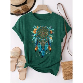 [Dreamcatcher T-Shirt] Bohemian Dreamcatcher Women's T-Shirt | Casual Loose Fit Round Neck Short Sleeve Top, Breathable Machine-Washable Fabric for Summer Vacation & Casual Attire, Multi-Color Options S-XXL