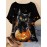 Plus Size, Large Size Women's Halloween Cat T-Shirt - 3D Print Design, Round Neck Short Sleeve Casual Top for Parties, Casual Attire & Gifting | Durable Lightweight Fabric | Stretchy Material