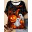 [Women's Halloween T-Shirt] Plus Size - Women's 3D Print Halloween T-Shirt - Spooky Witch & Pumpkin Design, Breathable Short Sleeve Crew Neck, Machine Washable, Soft Fabric, Perfect for Fall & Halloween Celebrations, Halloween Shirts