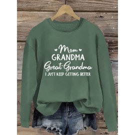 Women'S Plus Size Casual Pullovers, Polyester 100% Knit Fabric, Crew Neck with Slight Stretch, Alphabet Print, Fall/Winter Sportswear, Oversized Top with 