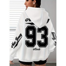 [Plus Size Hoodie] Soft Women's Plus Size Oversized Hoodie with New Jersey 93 Graphic Print | Machine Washable, Comfortable Clothing, Durable Fabric, Streetwear Fashion, Relaxed Fit, Breathable Material, Unisex Style, Black with White Lettering