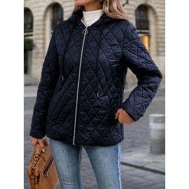Women's Elegant Lightweight Jacket - Navy Blue Non-Stretch Coat, Machine Washable Outerwear for Office, Formal Events & Everyday Chic - Spring/Fall Transitional Clothing, Office Wear, Sophisticated Style, Structured Fit, Stylish Coat, Stylish Wardrobe