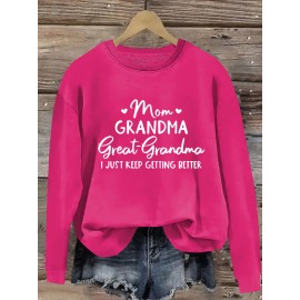 Women'S Plus Size Casual Pullovers, Polyester 100% Knit Fabric, Crew Neck with Slight Stretch, Alphabet Print, Fall/Winter Sportswear, Oversized Top with 