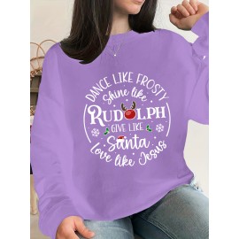 Plus Size Christmas Santa Print Sweatshirt, Casual Long Sleeve Crew Neck Pullover Sweatshirt, Women's Plus Size Clothing